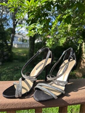 Caparros Black Strappy Crystal-Embellished Heels